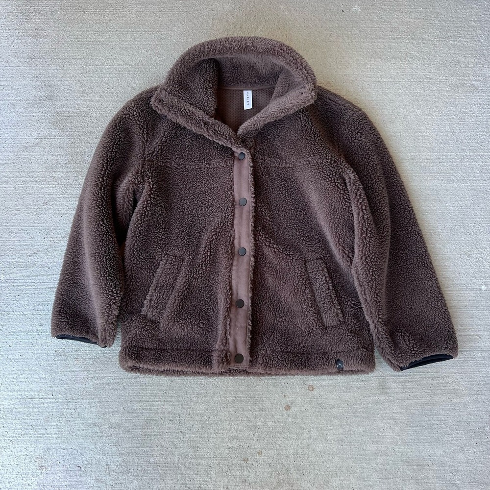 Varley Womens Sherpa Jacket XL Brown Oversized Cozy Zip Front